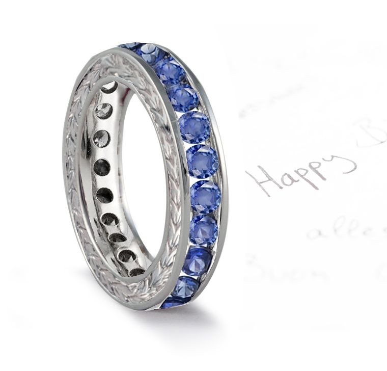 Smiling Faces: Sapphire Engraved Wedding Band. Also in Rare Deep Pink Gold, Red Gold