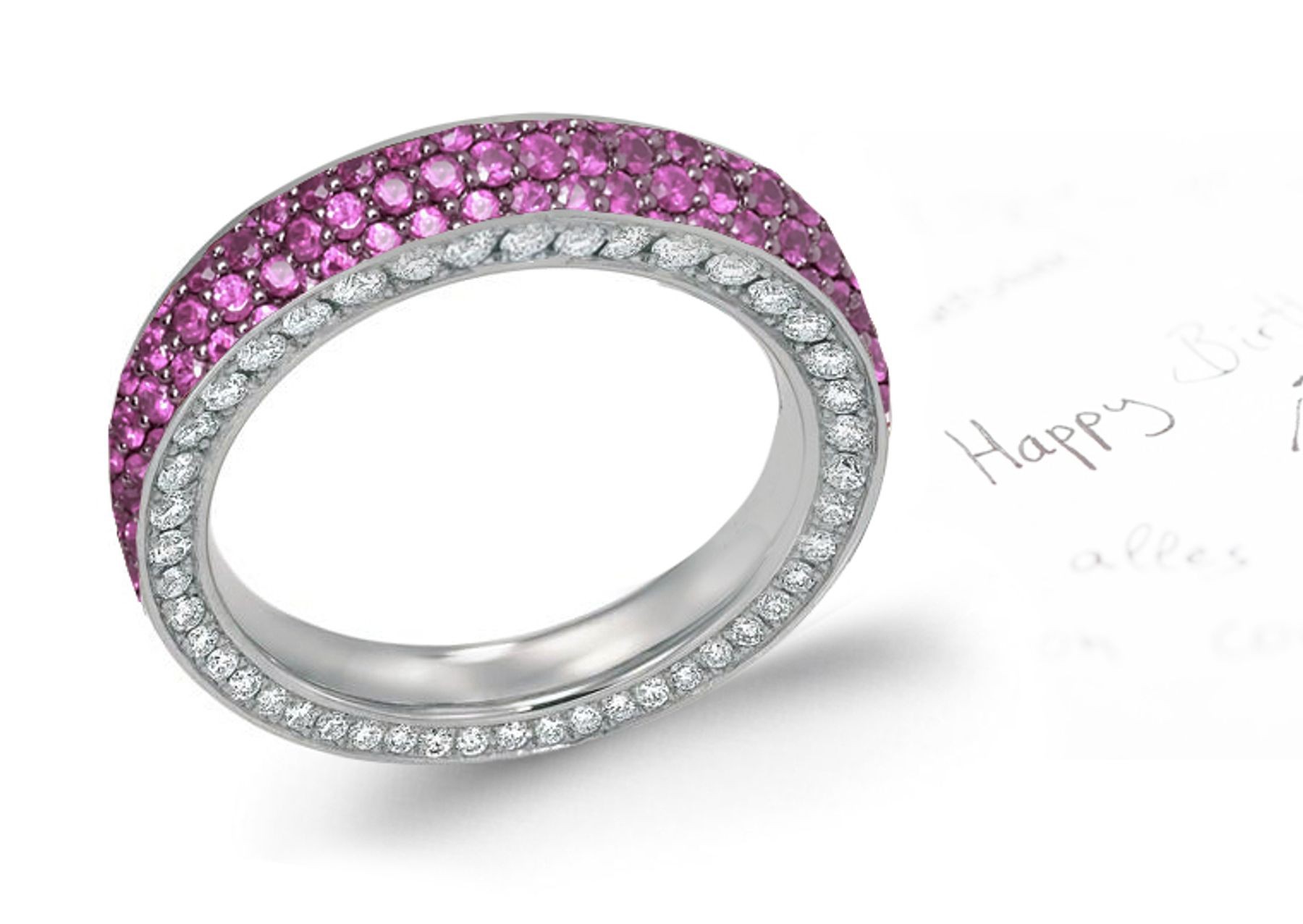 Pink Noble Sapphire White Diamond eternity band, Crafted in Platinum & Gold