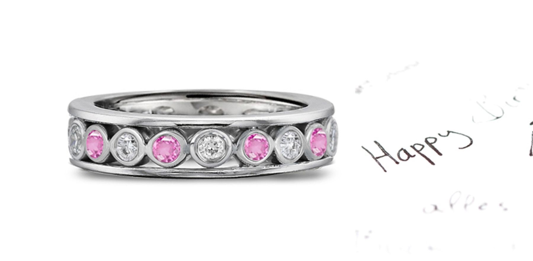 I Love You: Sparkling Glittering Pink Sapphire Diamond Eternity Band