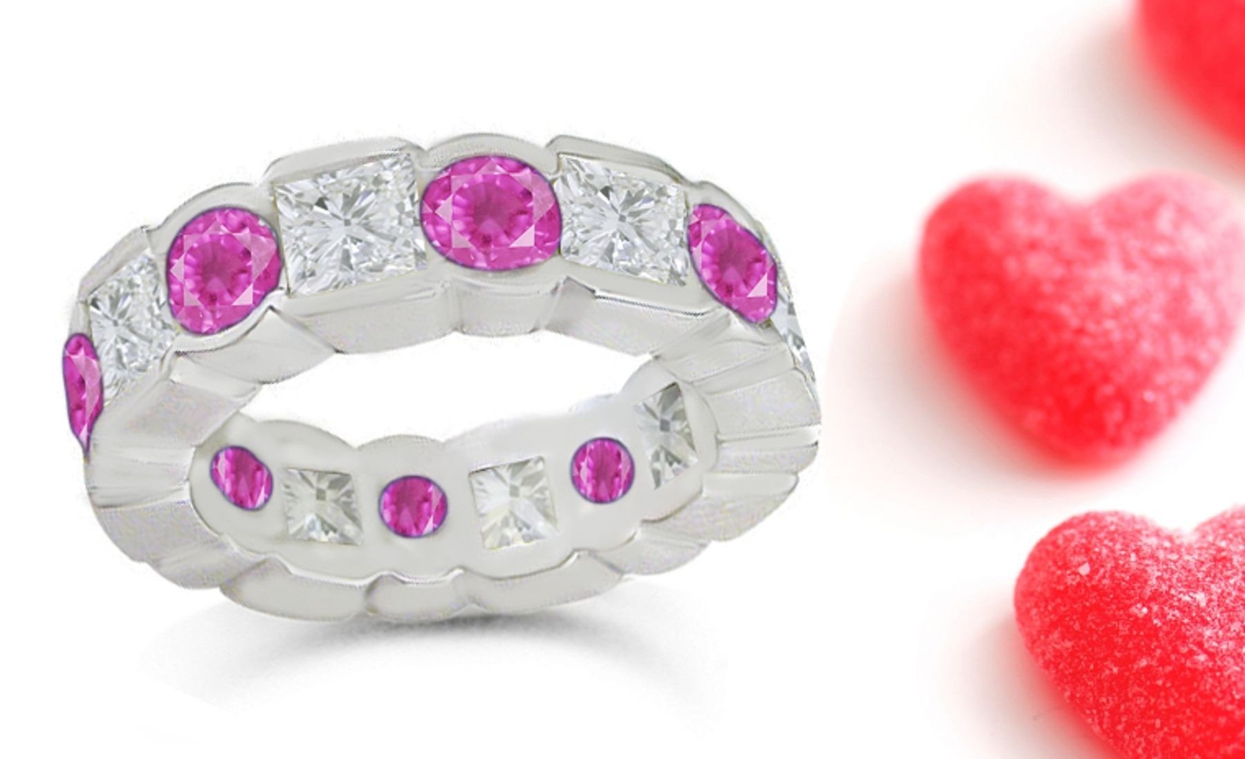 Pink Sapphire & Diamond Eternity Wedding Bands