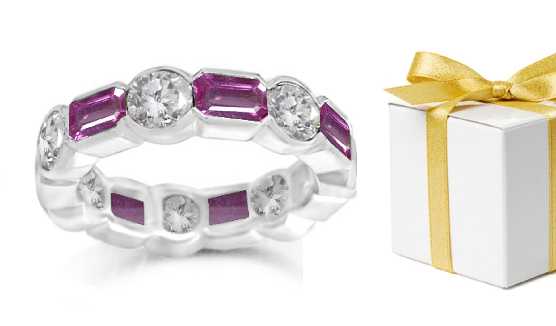 Pink Sapphire & Diamond Eternity Wedding Bands