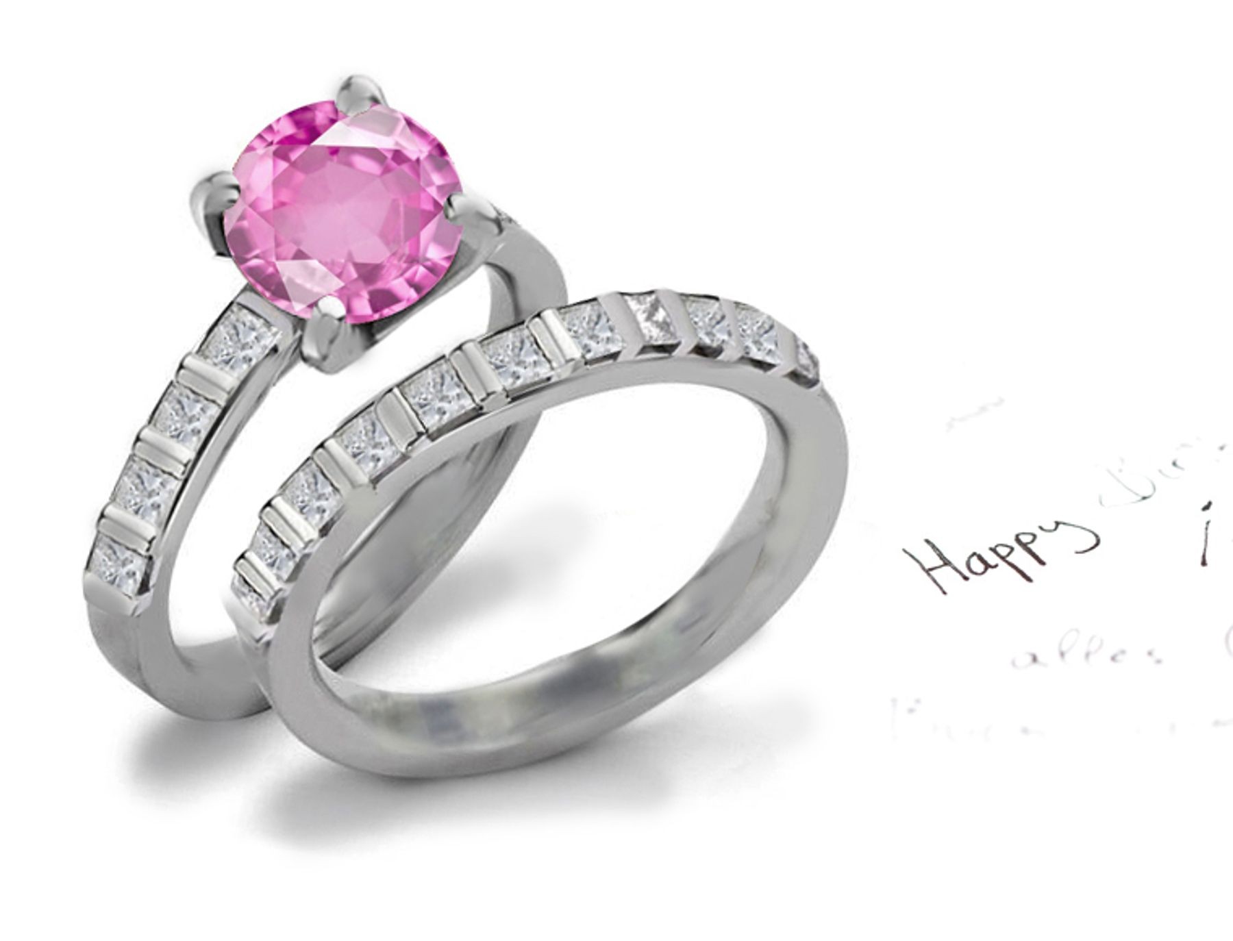 Brand Name Designer Pink Sapphire Heart Diamond Designer Engagement Ring