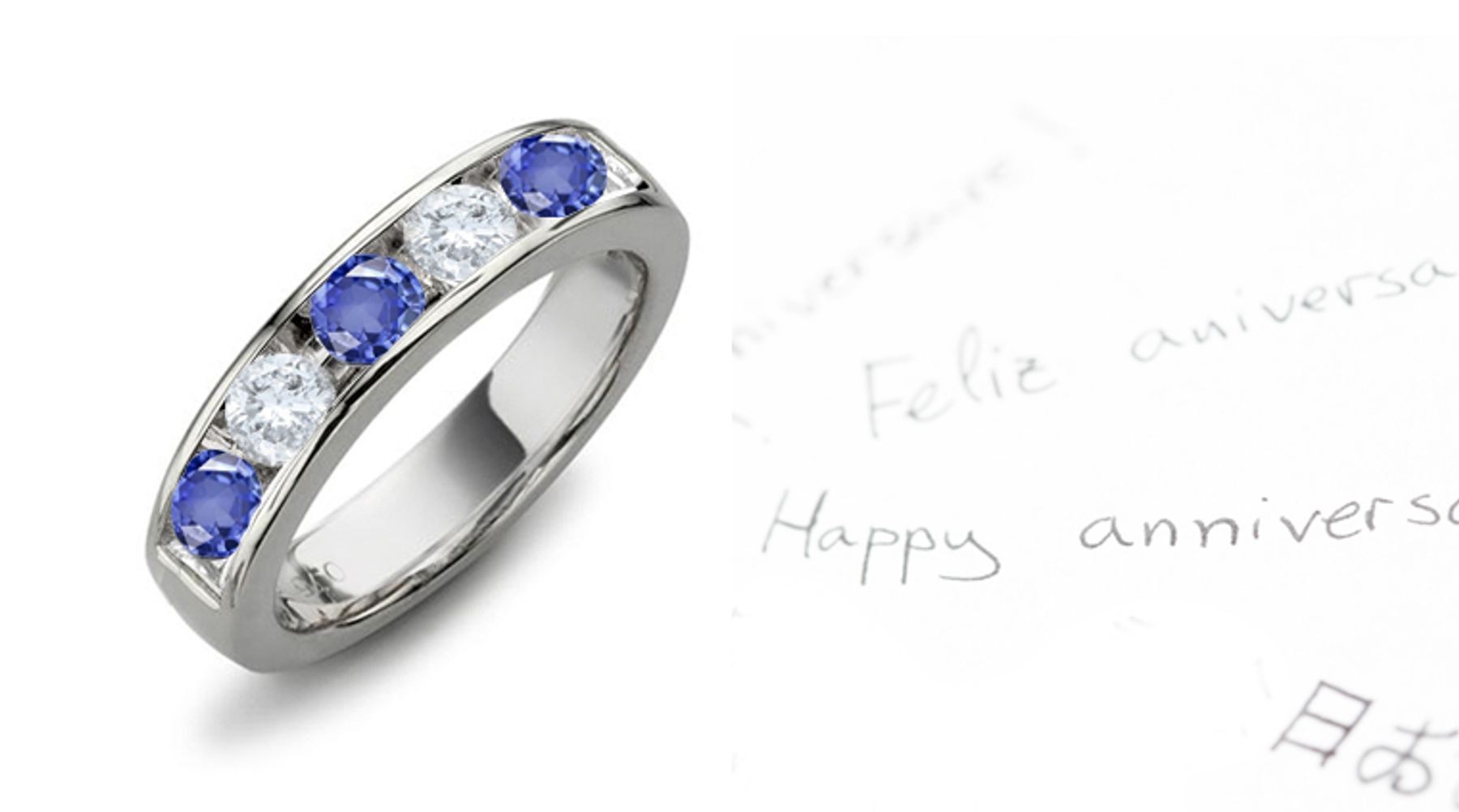 Seven Stone Rings: Sapphire Diamond Round Cut Half Eternity Bands. 