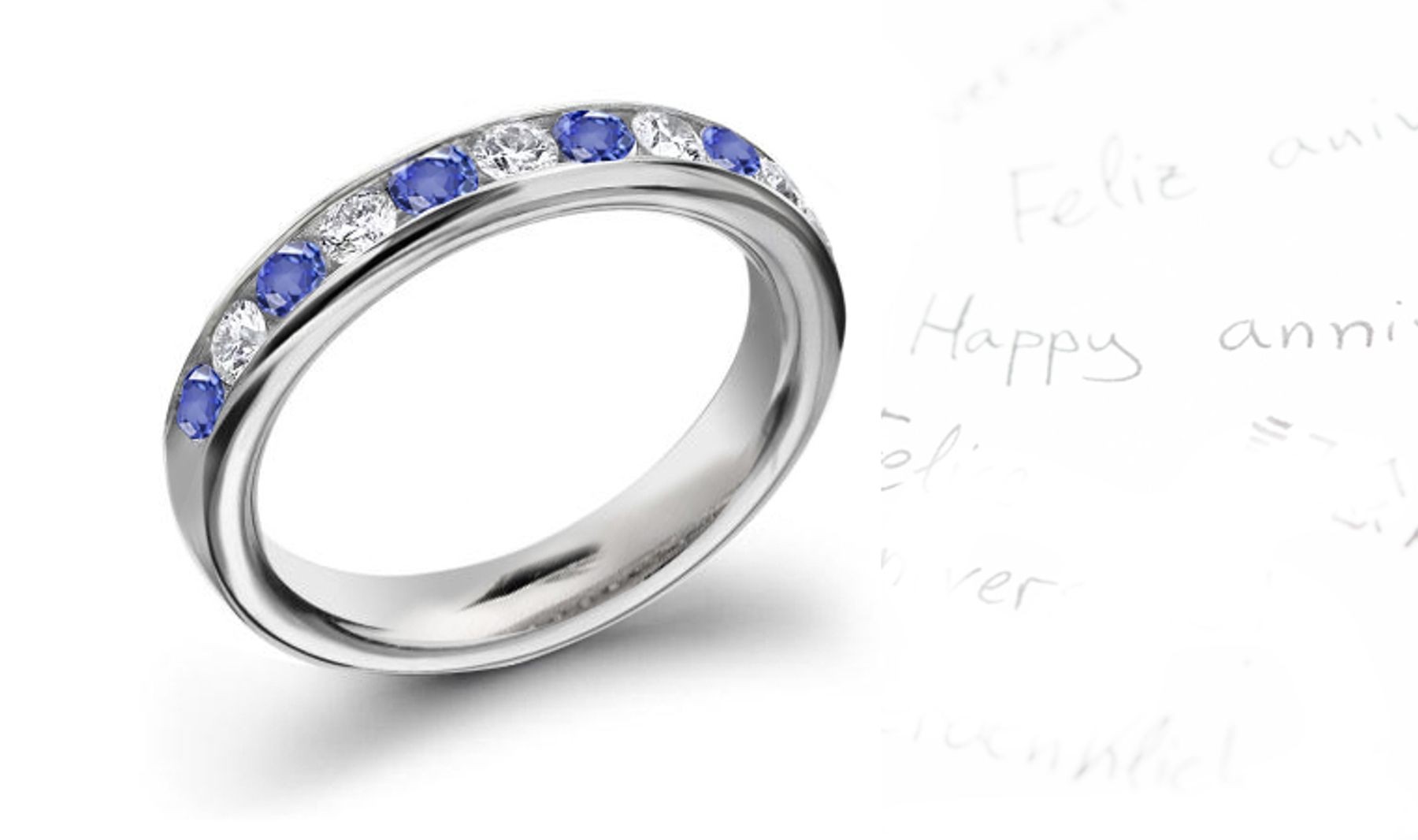 Blue Sapphire & Diamond Wedding Anniversary Bands